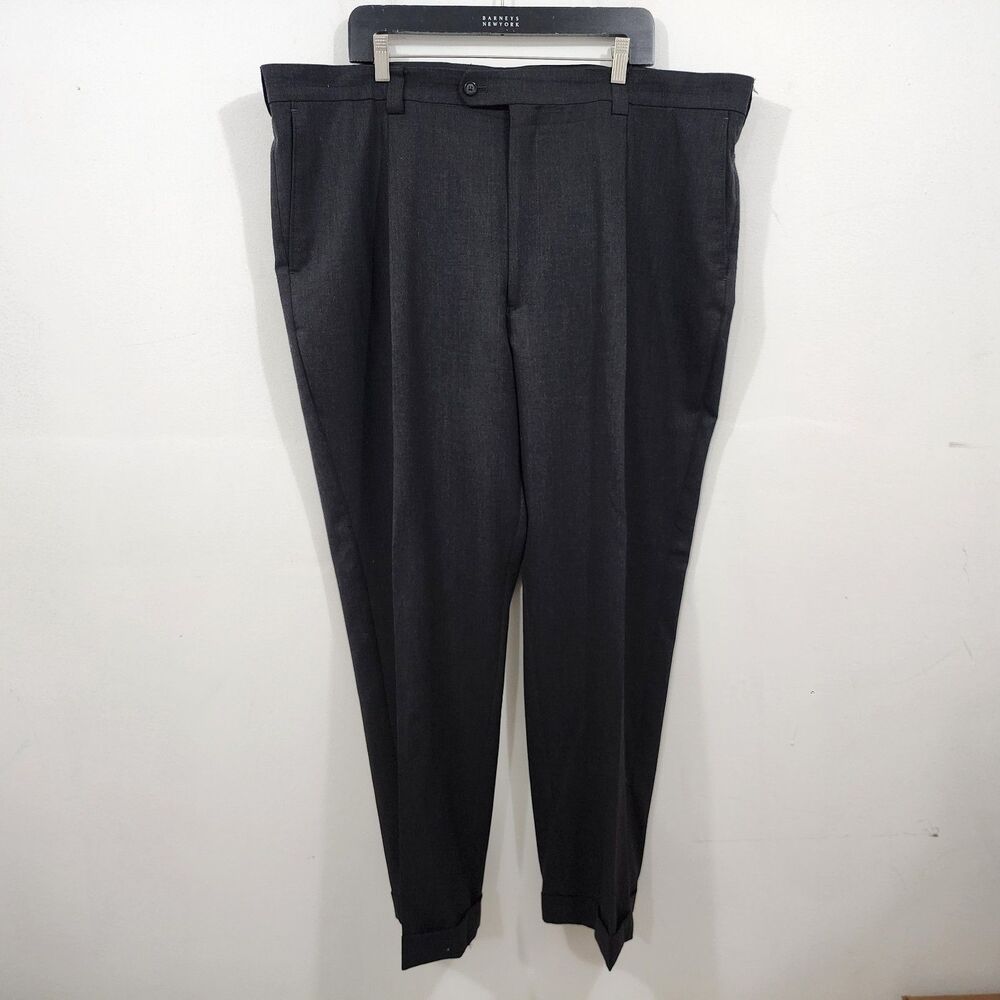 Oak Hill Mens Pleated Dress Pants Wool Dark Gray Straight Leg Cuffed W44 L30